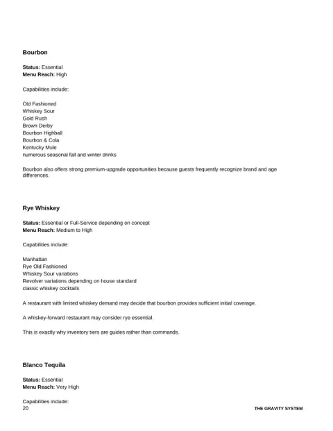 Restaurant Bar, Beverage & Pour Cost Control sample page: Bourbon and whiskey program architecture