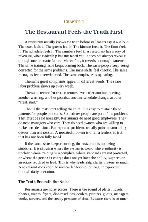 The Owner's Chair sample page: The Restaurant Feels the Truth First