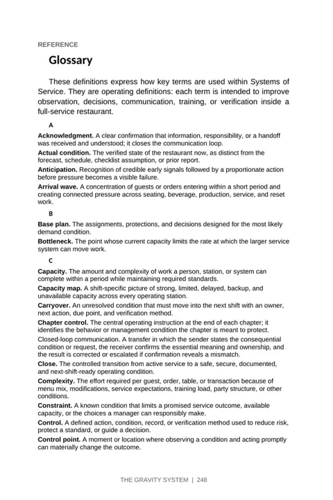 Systems of Service sample page: glossary