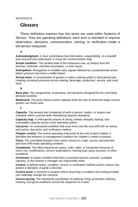 Systems of Service sample page: glossary