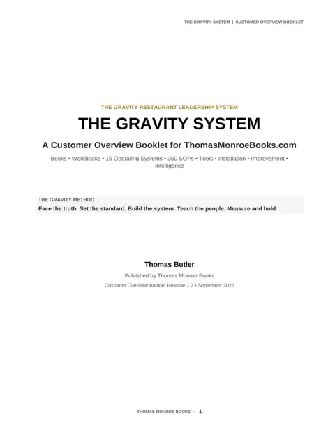 The Gravity System customer overview booklet title page