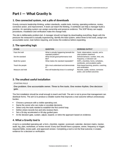 The Gravity System overview booklet operating logic and smallest useful installation