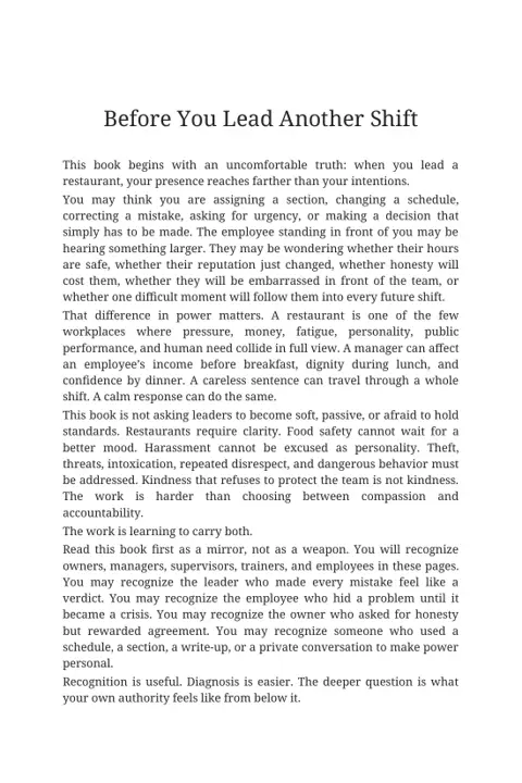 Quiet Gravity sample page: Before You Lead Another Shift