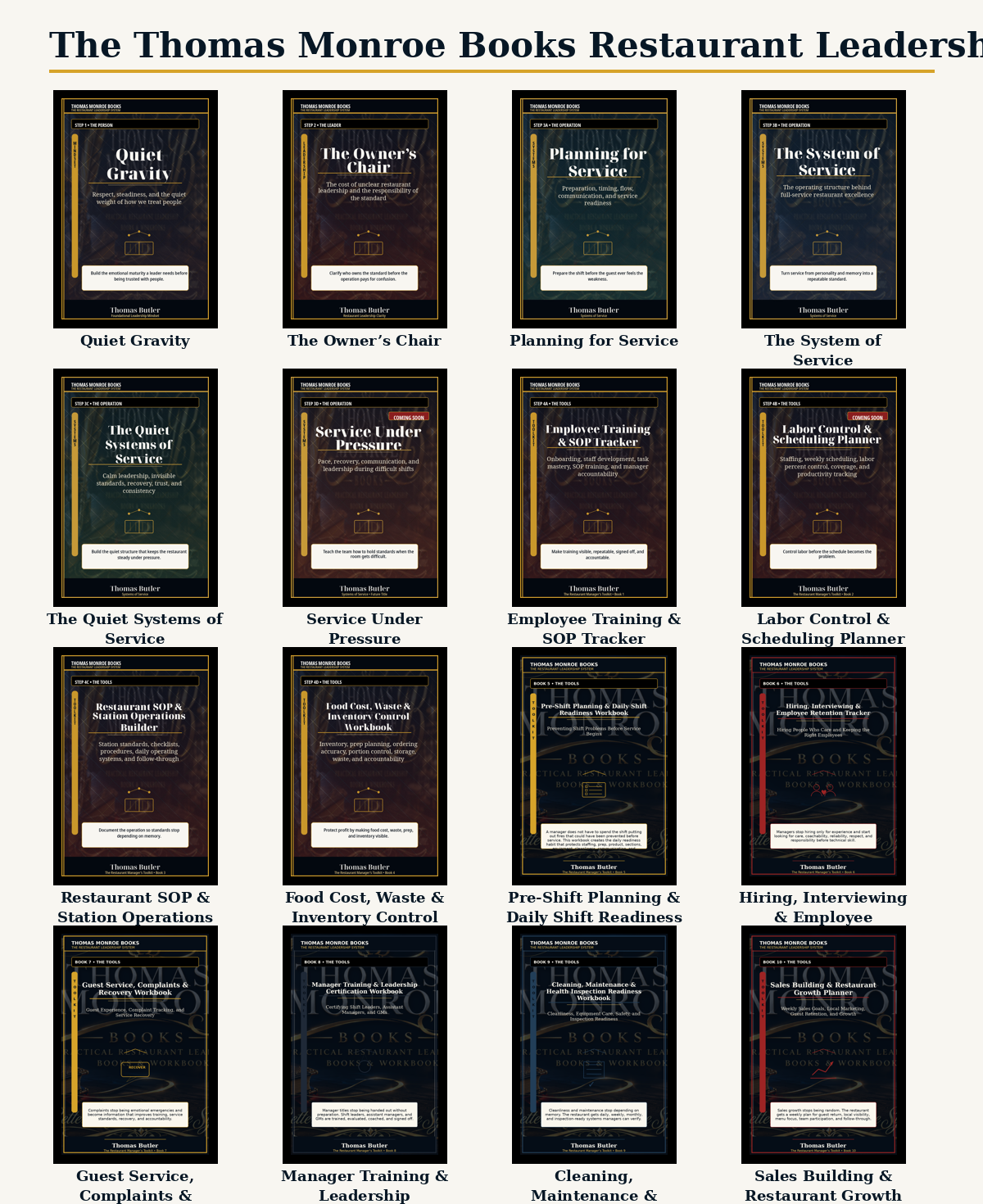 Thomas Monroe Books full restaurant leadership system cover lineup